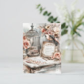 Waterverf Shabby Chic Vogelkooi Vogel & Rozen Briefkaart (Staand voorkant)