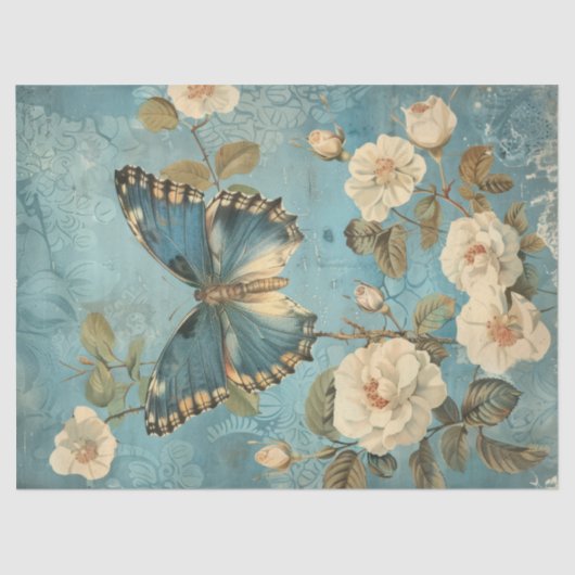 Waterverf Shabby chique marine vlinder & rozen Tissuepapier (Voorkant)