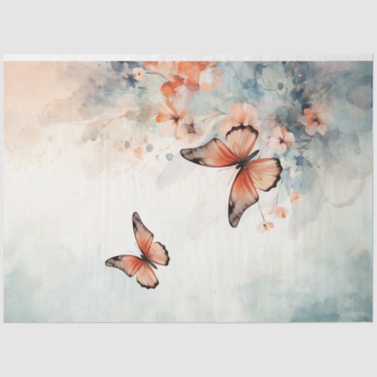 Waterverf Shabby chique pastel groene vlinders Tissuepapier (Voorkant)