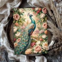 Waterverf  shabby chique pauw blush rozen