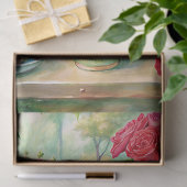 Waterverf  shabby chique theetafel rode rozen tissuepapier (Geschenk)