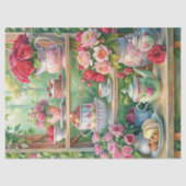 Waterverf  shabby chique theetafel rode rozen tissuepapier (Voorkant)