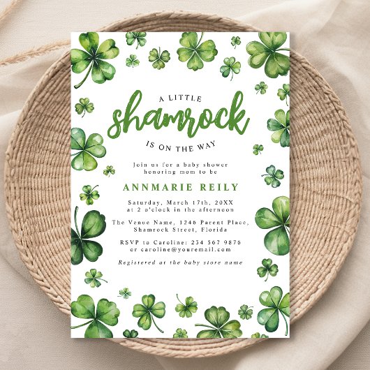 Waterverf Shamrock Baby shower Invitation Kaart