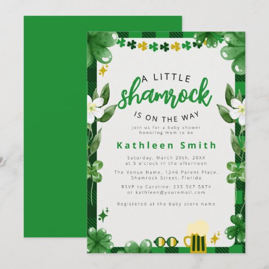 Waterverf Shamrock Baby shower Kaart (Voorkant / Achterkant)