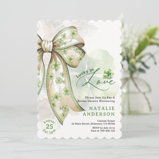 Waterverf Shamrock Bow Luck in Love Vrijgezellenfe Kaart (Staand voorkant)