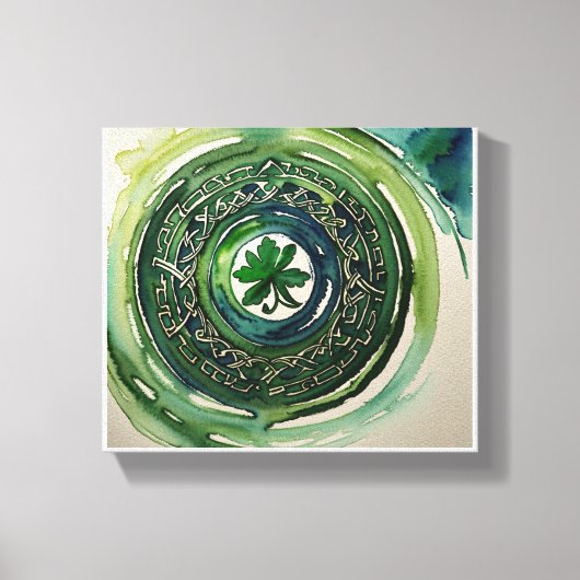 Waterverf Shamrock Keltische Knoop Canvas Print (Voorkant)