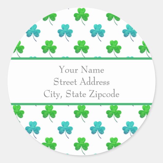 "Waterverf Shamrock Pattern"-Adresetiketten Ronde Sticker (Voorkant)