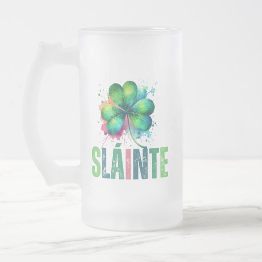 Waterverf Shamrock - Sláinte - St Patrick Day Matglas Bierpul (Links)