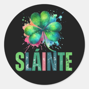 Waterverf Shamrock - Sláinte - St Patrick Day Ronde Sticker