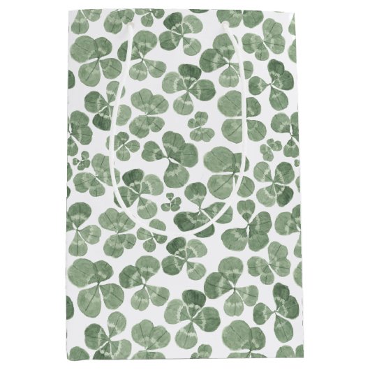 Waterverf Shamrock St. Patrick's Clover Patterned Medium Cadeauzakje (Voorkant)
