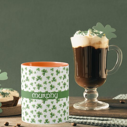 Waterverf Shamrock St. Patrick's Day Achternaam Mok