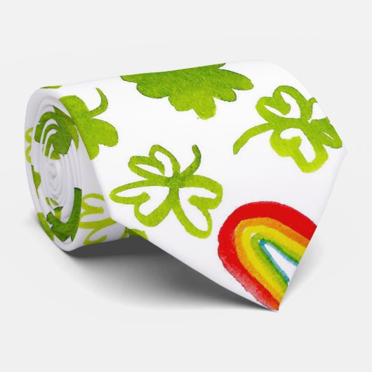 Waterverf Shamrocks en Rainbows Irish Stropdas (Opgerold)