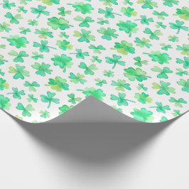 Waterverf Shamrocks groen wit Cadeaupapier