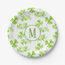 Waterverf Shamrocks Pattern Monogram SPD Partij Papieren Bordje