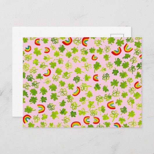 Waterverf Shamrocks & Rainbows Irish St Patty's Briefkaart (Voorkant / Achterkant)