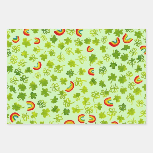 Waterverf Shamrocks & Rainbows Irish St Patty's Inpakpapier Vel (Voorkant 2)