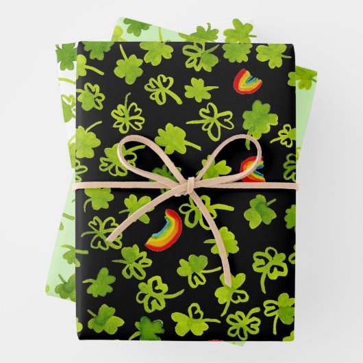Waterverf Shamrocks & Rainbows Irish St Patty's Inpakpapier Vel (In situ)