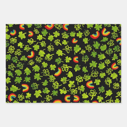 Waterverf Shamrocks & Rainbows Irish St Patty's Inpakpapier Vel (Voorkant)