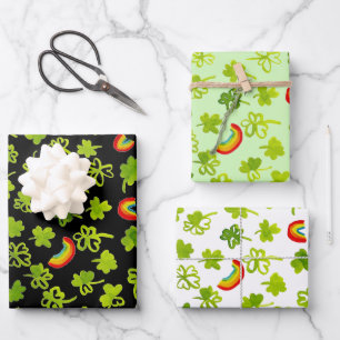 Waterverf Shamrocks & Rainbows Irish St Patty's Inpakpapier Vel