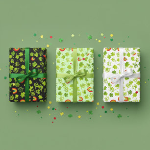Waterverf Shamrocks & Rainbows Irish St Patty's Inpakpapier Vel
