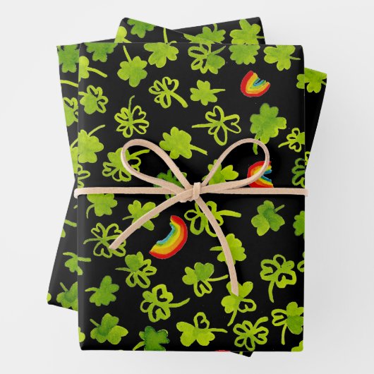 Waterverf Shamrocks & Rainbows St Patricks Day Inpakpapier Vel (In situ)