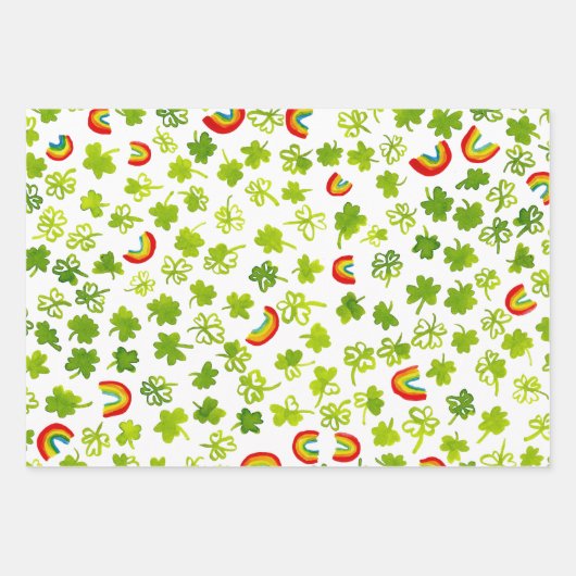 Waterverf Shamrocks & Rainbows St Patricks Day Inpakpapier Vel (Voorkant)