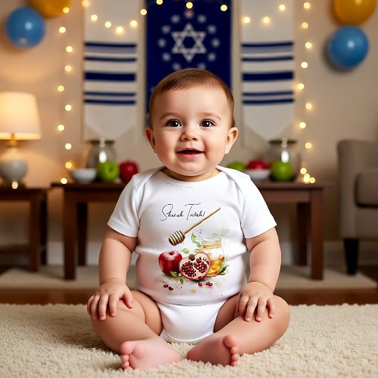 Waterverf Shanah Tovah met honingpot Romper