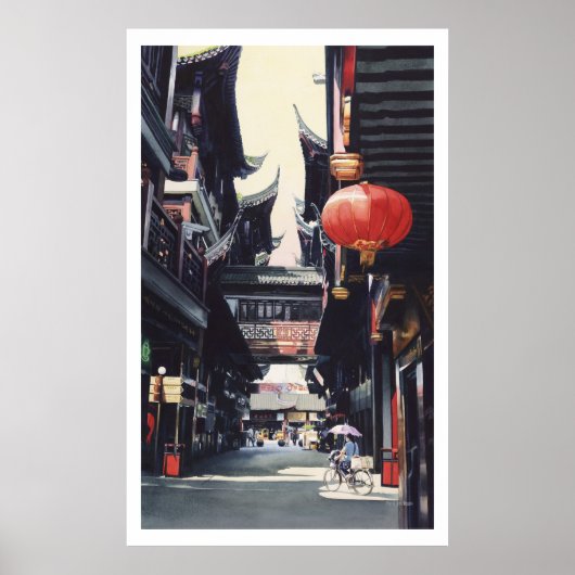 waterverf "Shanghai Market" China Poster (Voorkant)