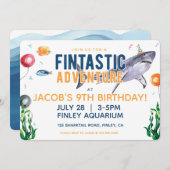 Waterverf Shark Birthday Invitation Kaart (Voorkant / Achterkant)