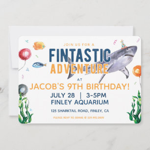 Waterverf Shark Birthday Invitation Kaart