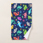 Waterverf Shark Family Schattig Aangepast Bad Handdoek (Handdoek)