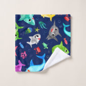 Waterverf Shark Family Schattig Aangepast Bad Handdoek (Wasdoekje)