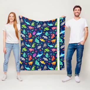 Waterverf Shark Family Schattig Aangepast Fleece Deken