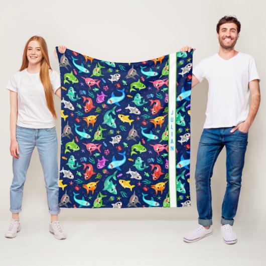 Waterverf Shark Family Schattig Aangepast Fleece Deken (In situ)