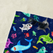 Waterverf Shark Family Schattig Aangepast Strandlaken (In situ)