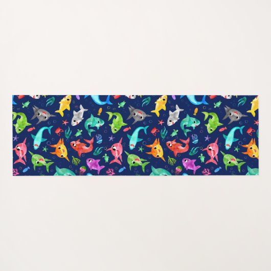 Waterverf Shark Family Schattig Aangepast Yogamat (Achterkant (horizontaal))