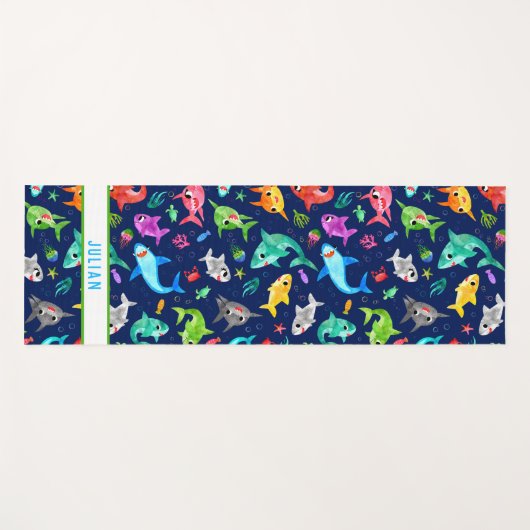 Waterverf Shark Family Schattig Aangepast Yogamat (Voorkant (horizontaal))