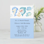 Waterverf Sharks Boy Birthday Party Kaart (Staand voorkant)