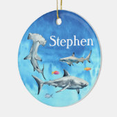 Waterverf Sharks Hammerhead Great White Reef Keramisch Ornament (Links)