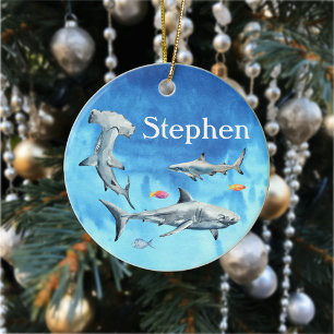 Waterverf Sharks Hammerhead Great White Reef Keramisch Ornament