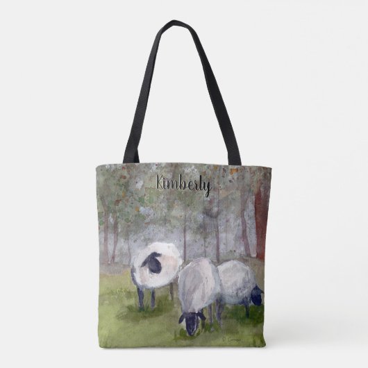 Waterverf Sheep - Gepersonaliseerd Tote Bag (Achterkant)