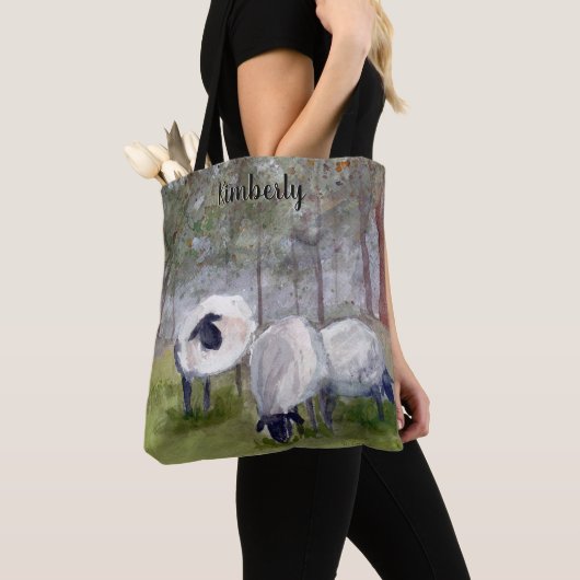 Waterverf Sheep - Gepersonaliseerd Tote Bag (Dichtbij)