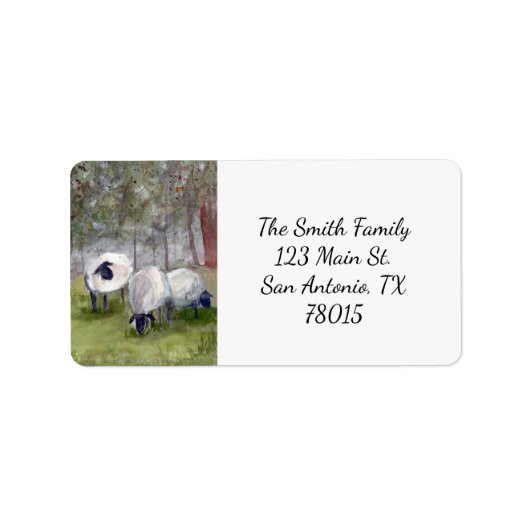 Waterverf Sheep Return-adres Etiket (Voorkant)