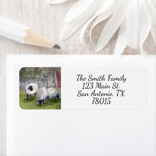 Waterverf Sheep Return-adres Etiket (Insitu)