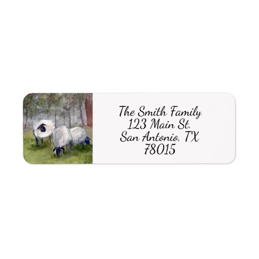 Waterverf Sheep Return-adres Etiket (Voorkant)