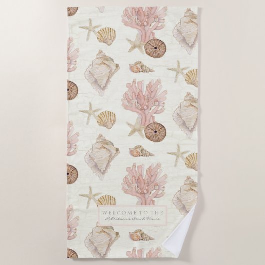 Waterverf Shell van Nautical Coral Starfish Zee Strandlaken (Voorkant)