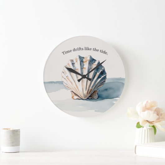 Waterverf Shell wandklok – rustige kuststijl (Huis)