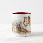Waterverf Sheltie Tweekleurige Koffiemok (Center)