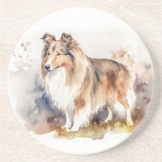 Waterverf Sheltie Zandsteen Onderzetter