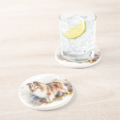 Waterverf Sheltie Zandsteen Onderzetter (Zijkant)